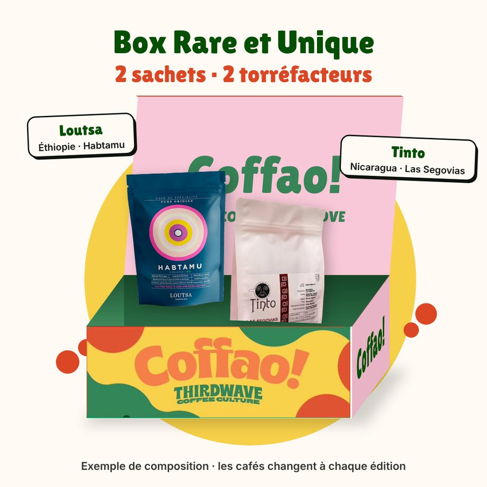 Box Rare et Unique Coffao — 2 sachets de cafés de spécialité de torréfacteurs français (exemple de composition)